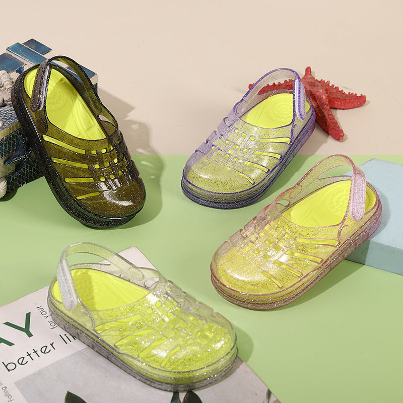 New eco-friendly crystal material eva clogs for boys and girls, jelly sandals and slippers, non-slip thick sole, comfortable wholesale