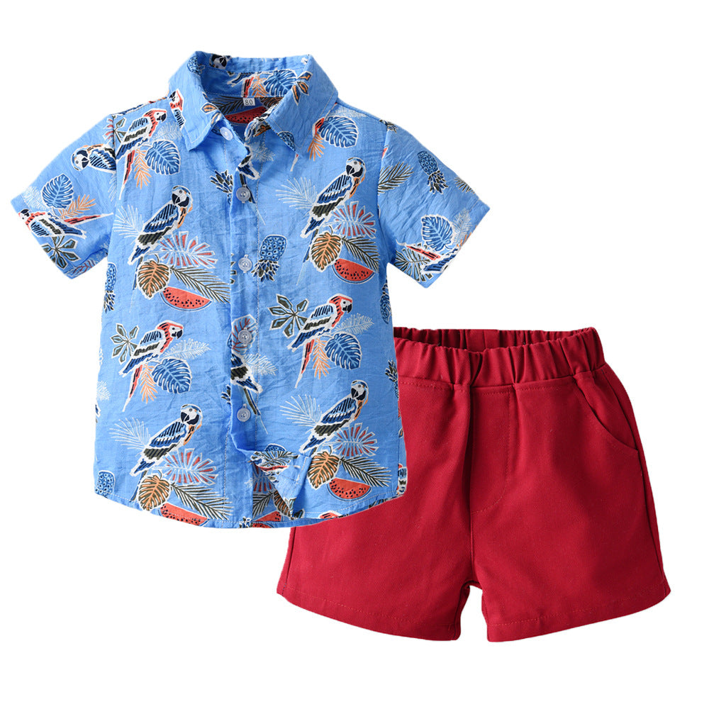 European and american style boys' summer outfit: short-sleeve floral shirt set - new, trendy, and stylish beachwear for kids