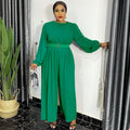 Q045   fall/winter new solid color long sleeve loose wide leg plus size women's jumpsuit - cross-border e-commerce