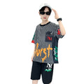 Kids' boys' summer outfit set  new trendy street style summer boys' mid-to-large children's lightweight short-sleeve two-piece fashion set