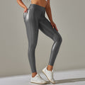 Clearance european and american  flap pocket pants pu leather pants tummy control tight body shaping high waist yoga pants plastic butt lifting nine-point pants