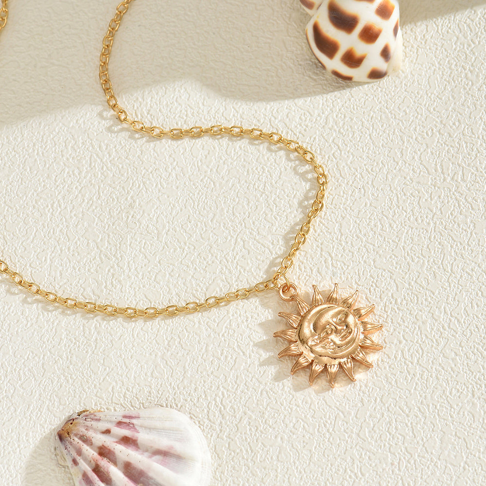 Wholesale vintage necklaces: cross-border sunflower, niche, high-end jewelry, extra-long face pendant, trendy women's clavicle chain