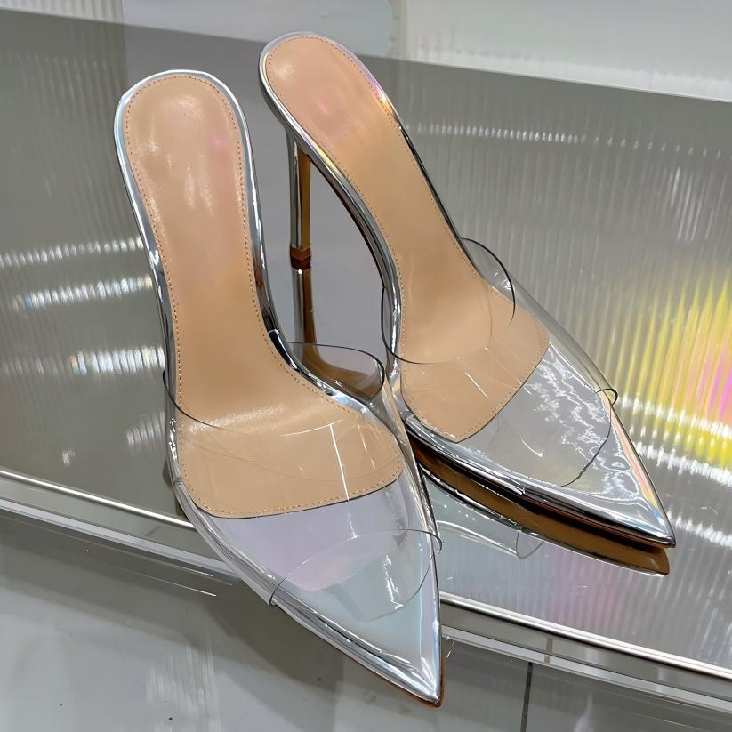 Yx transparent high heel sandals women's 2026 summer new fashion stiletto pointed toe sexy open toe thong sandals for outdoor wear