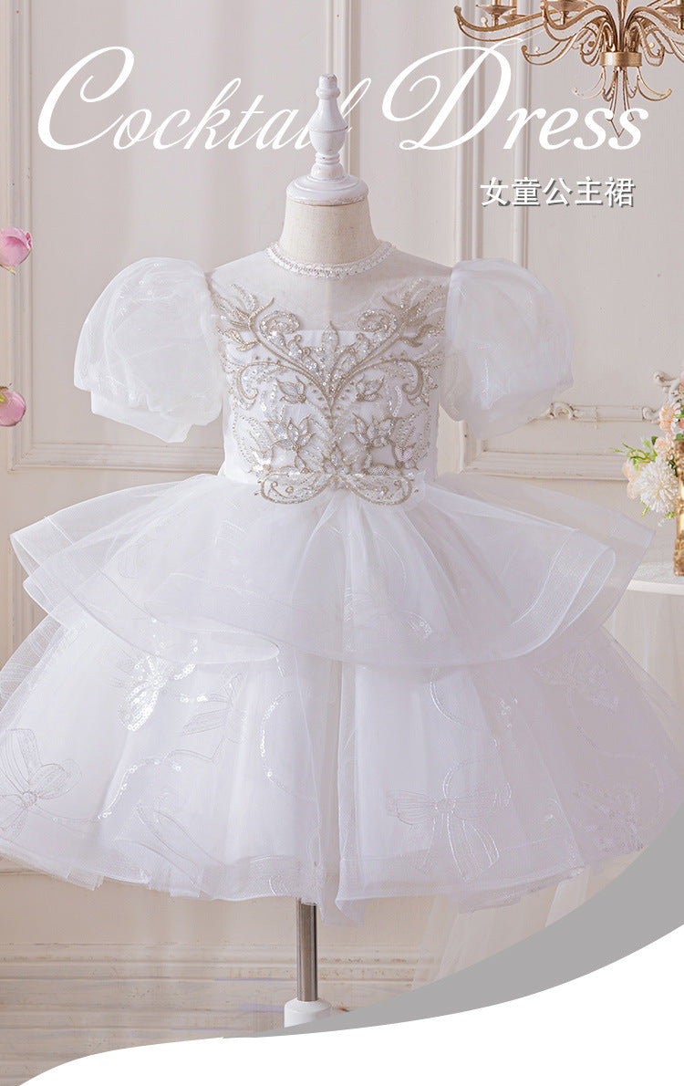 Girls' dresses flower girl wedding dresses tulle skirts children's day performance costumes hostess piano recital mid-length kids' princess dresses