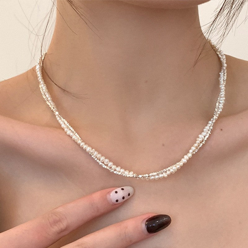 Universal buckle broken silver pearl necklace for women easiest for matchclassy double-layer clavicle chain beaded jewelry