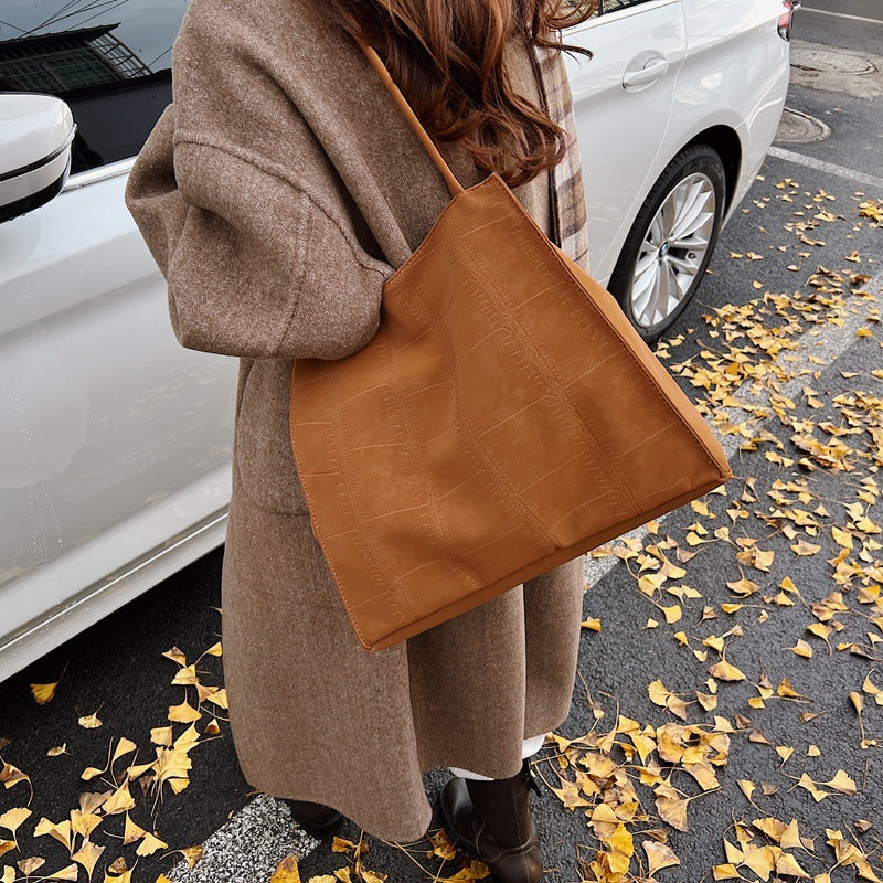 Cross-border wholesale stone pattern bag large-capacity women's bag 2025 new simple and versatile commuter bag shoulder messenger bag