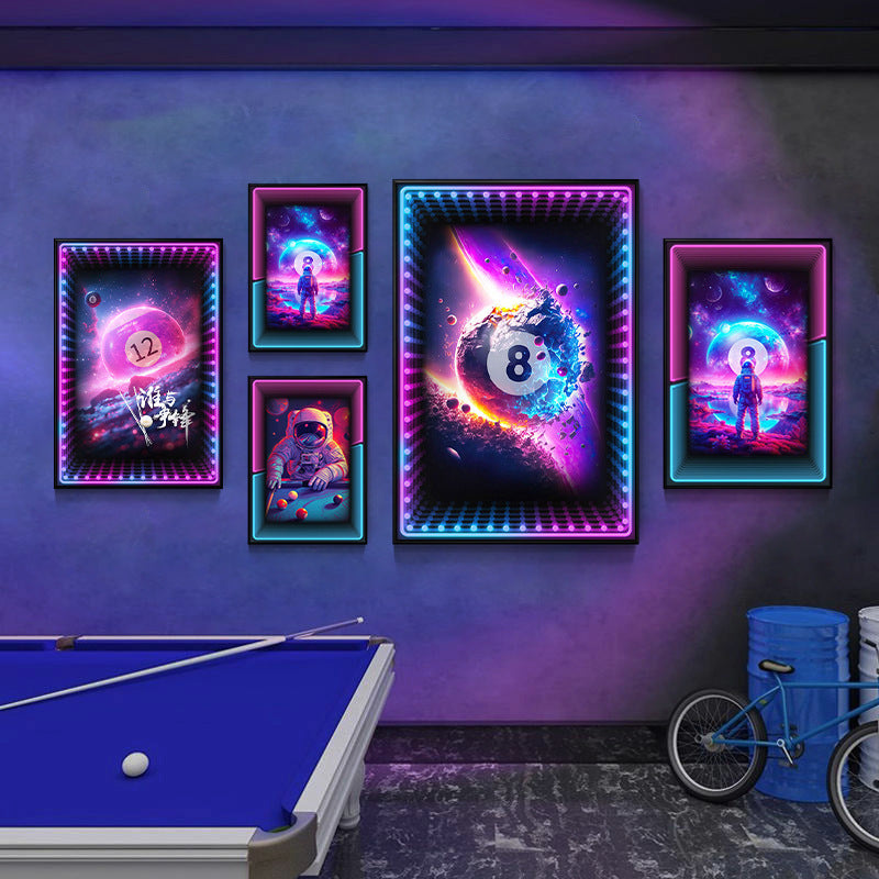 Black eight ball astronaut billiard hall wall decoration painting luminous billiard room hanging painting chess and card club atmosphere light painting