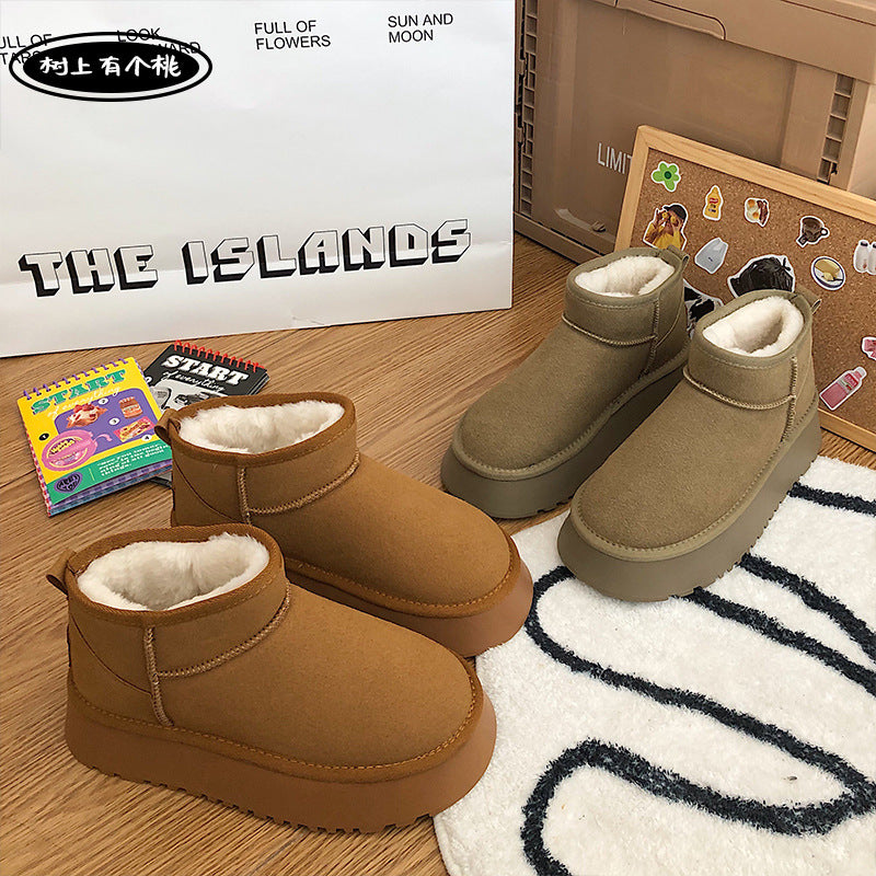 2025 new autumn/winter fleece-lined thickened bread shoes, versatile cotton shoes for women, thick-soled height-increasing non-slip warm snow boots