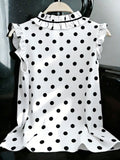 European and american style retro polka dot tank top - plus size, ruffle trim, v-neck design, loose fit, sleeveless top - flattering and concealing