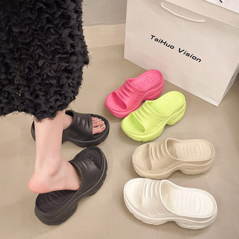 2025 new eva platform slides - 8cm fashionable casual versatile solid color high heel slides - summer outdoor sandals