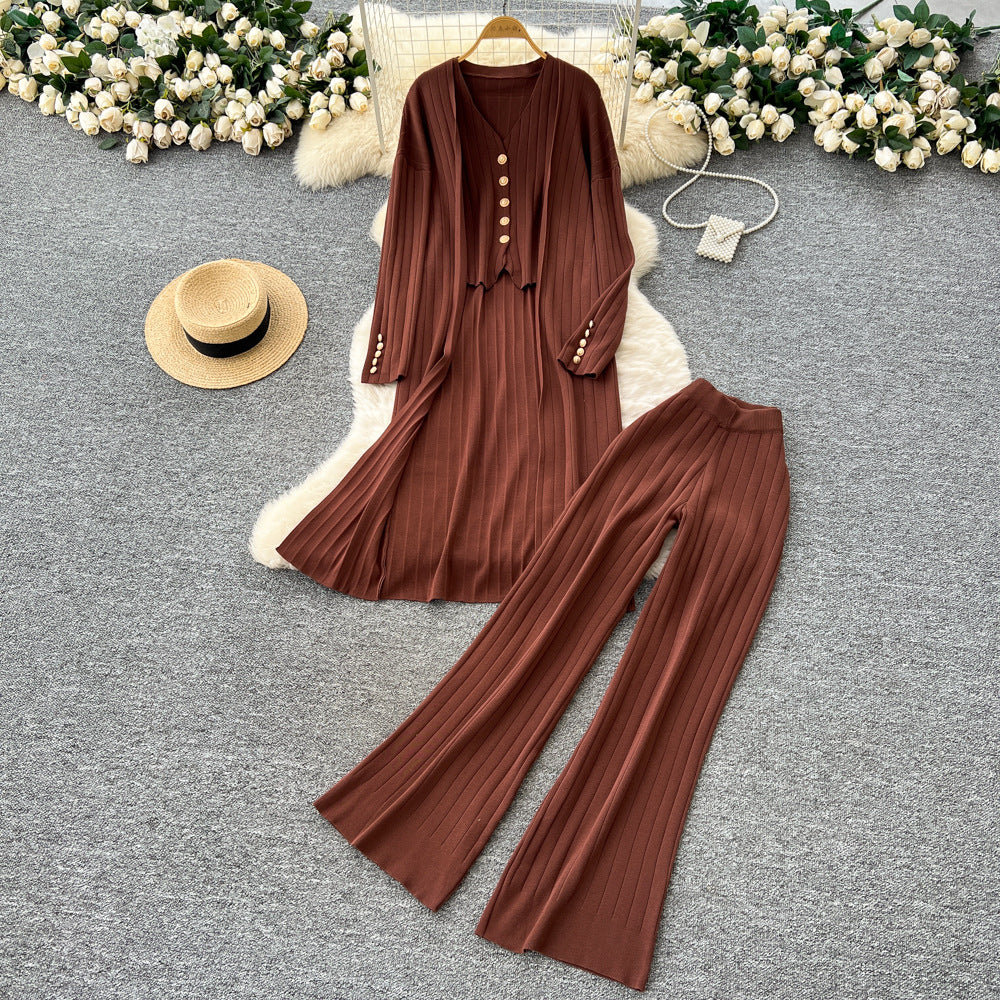 Xiaoxiangfeng wear women's autumeasiest for match sleeveless v neckvest vest loosepantsknittingcardiganhigh waistpants