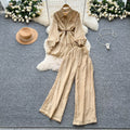 Frenchretro young ladysuit women's summer lantern sleeve shirt + elastic waist slimming look wide leg drapedpants