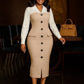 D600 european and american style women's autumn/winter fashion professional long-sleeve blazer collar patchwork bodycon pencil skirt foreign trade dress