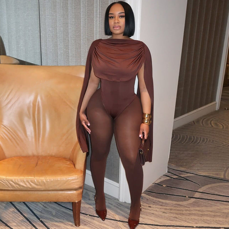 European and american style solid color fashion women's tie-up patchwork bodycon jumpsuit ruched sleeveless off-the-shoulder bodysuit
