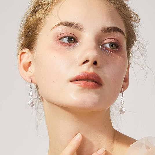 Korean style fashionable light luxury pearl earrings for women, 14k real gold tassel teardrop stud earrings, geometric design dangle earrings