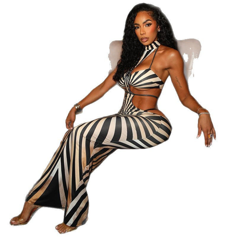 Fashion styleexport party hot women's clothing zebra print hip skirt backless hanging collar tie backnew arrivaldress