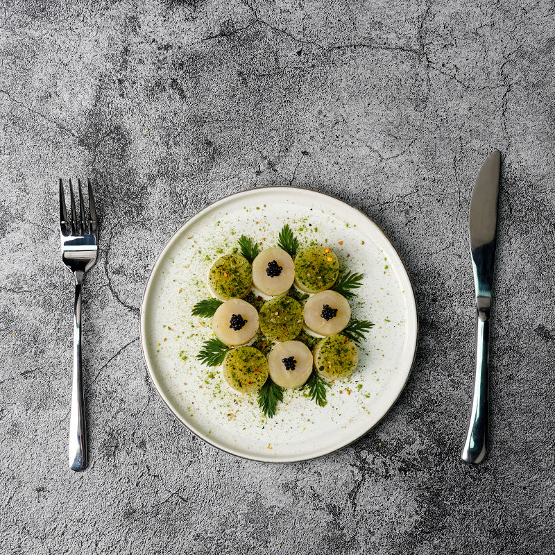Nordic creative rimmed ceramic steak plate - personalized gold-edged ceramic round plate for restaurants, hotels, pizza, and business use