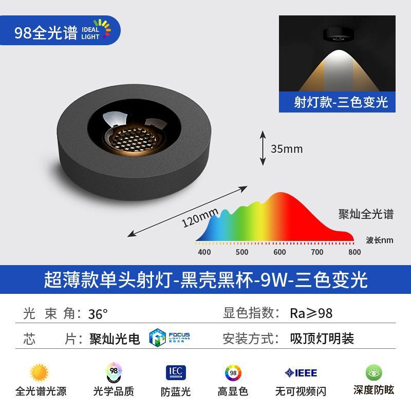 Ultra-thin round surface-mounted downlight normcore full spectrum led no main light lighting ceiling anti-glare single head small bold lamp