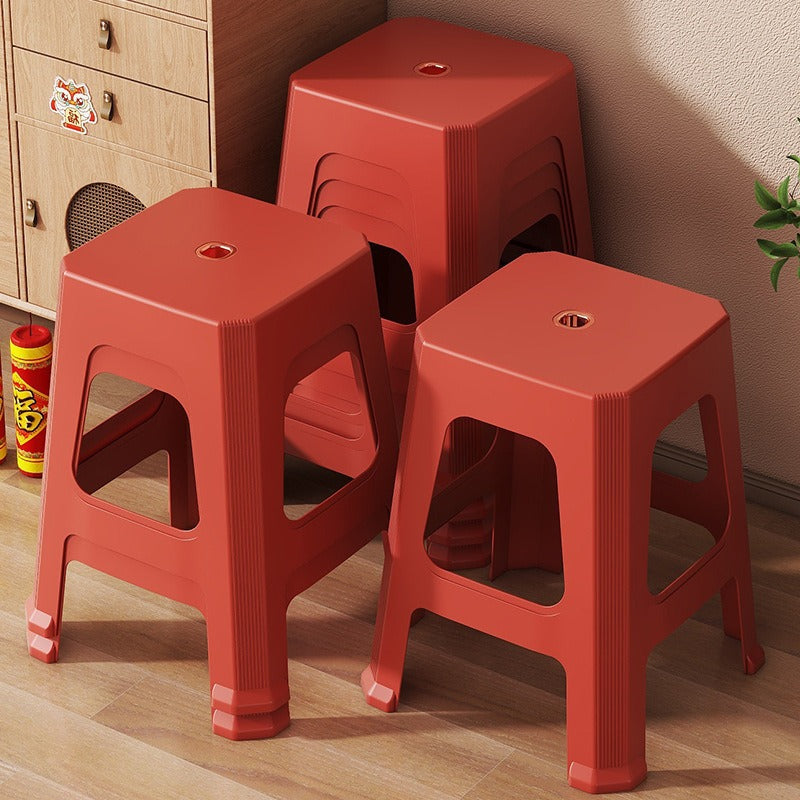 Red plastic stool extra thick living room cooked glue adult high stool durable non-slip casual dining table thickened stacking bench