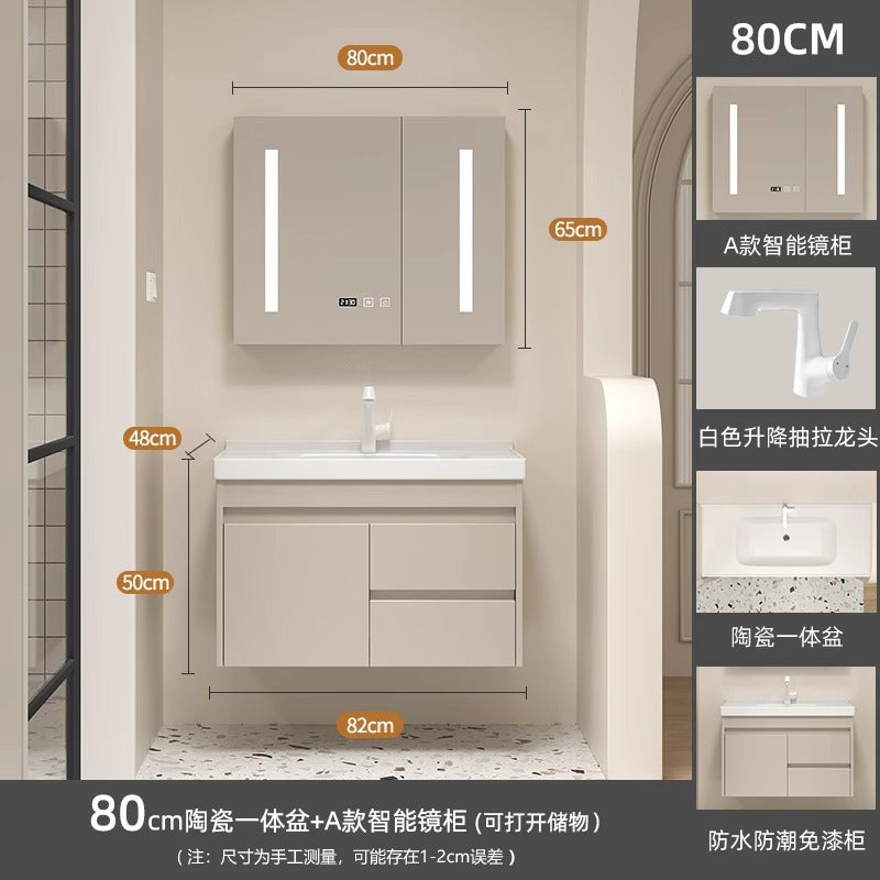 Ceramic all-in-one basin bathroom combination solid wood bathroom wash basin wash basin wash basin cream style