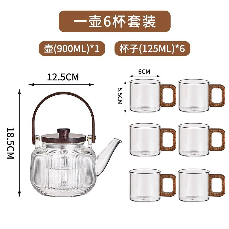 Japanese-style north american black walnut tea set - home glass teapot, high-temperature resistant afternoon fruit tea brewing set