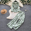 Lightly mature elegance style strappy v necktopshigh waistloose pantstwo-piece set female autumslimming look lazy fashionsuit