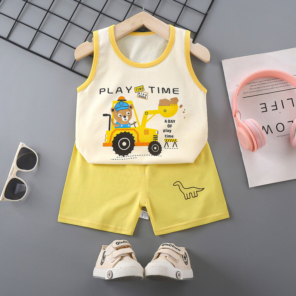 Kids' tank top set - summer new arrival: pure cotton girls' shorts outfit, korean style sleeveless set for baby boys and girls