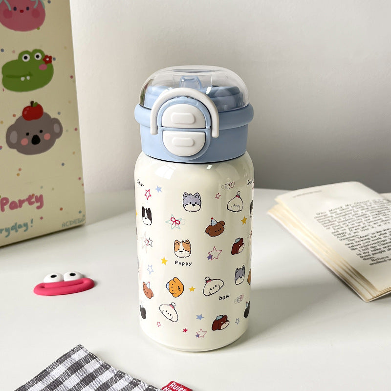 Cartoon floating ball thermos cup for girls, high-looking new arrival large-capacity water cup for students, straw cup wholesale