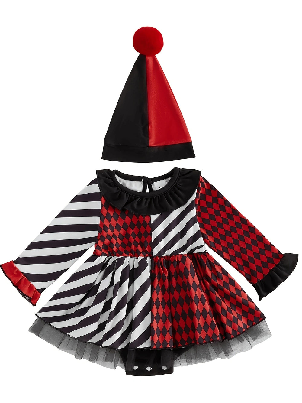 Baby girl halloween party outfit patchwork clown hat romper dress