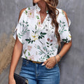 Amazon fashion cross-border women's clothing 2024 summer new print v-neck elegant fashion off-shoulder sleeve women's top