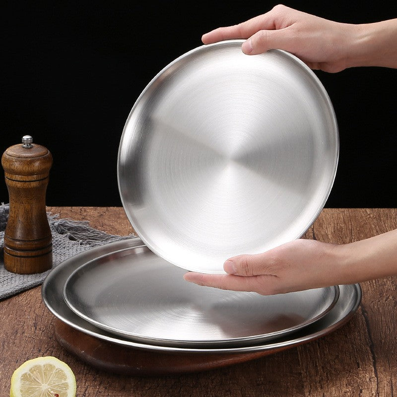 Korean style barbecue plate steak plate round plate stainless steel barbecue shop golden round barbecue plate bone plate snack plate