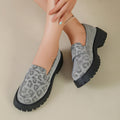 Wholesale women's chunky sole leopard print loafers -  spring/autumn new collection, british style, color block, round toe, plus size