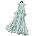 Elegant mint green sleeveless halter dress - women's early summer pleated ruffle trim slimming chic pleated maxi dress