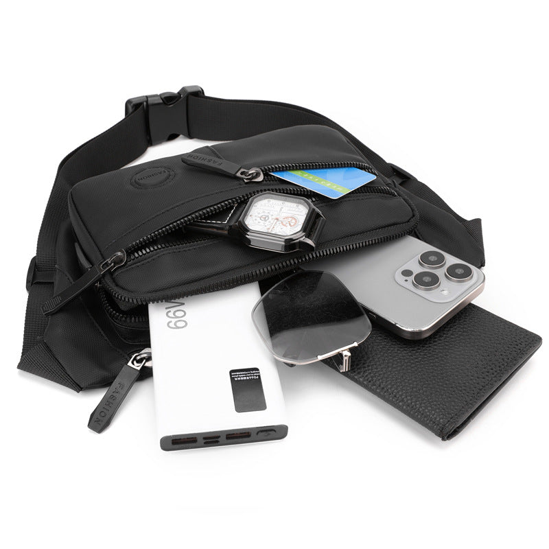 Cross-border new sports fanny pack casual simple leather film men's shoulder messenger bag large capacity multi-layer portable breast bag