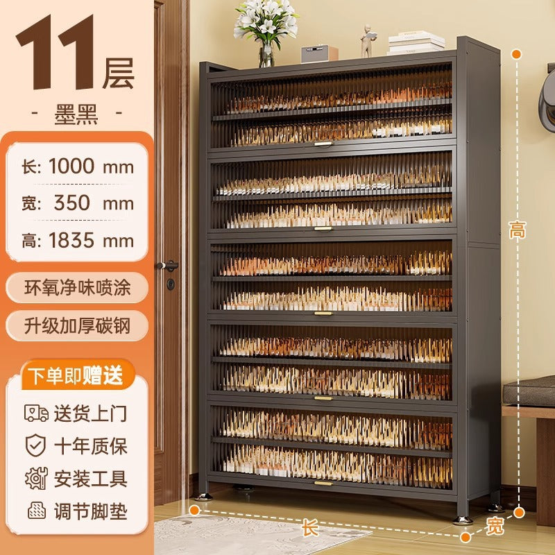 For home steel shoe cabinet door all-in-one cabinet entrance shoe rack large capacity dustproof flip-up door multi-layer storage rack
