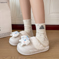 Platform chunky sole white fuzzy slippers - women's outerwear shoes, new autumn/winter 2024 collection, versatile home slippers