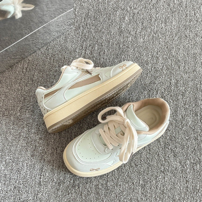 Korean style chunky platform sneakers - trendy, versatile, and unique white shoes for women - new spring 2026 collection - student bread shoes