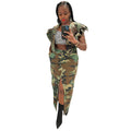 Plus size european and american cross-border women's clothing  street style unique camouflage print large pocket slit midi skirt