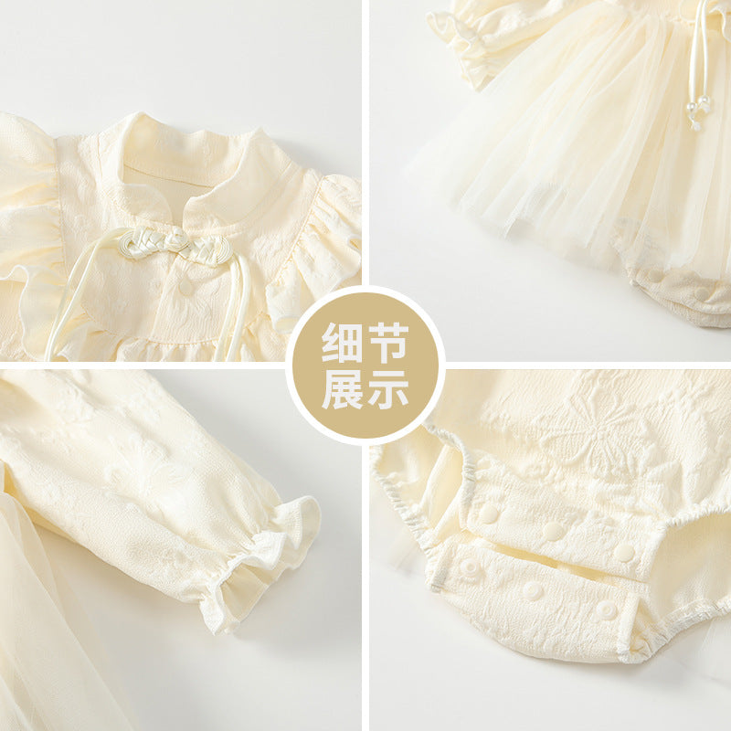 Baby clothes spring palace style khaki baby girl sweetcute mesh plate button long sleeves newborn baby skirt