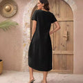 european and american cross-border  independent station new round neck button solid color short sleeve irregular dress