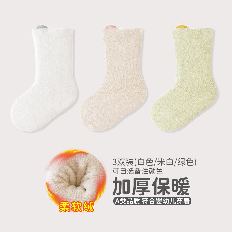 Babylon socks fall and winter fleece-linedthickened baby terry socks ear-lifting small ears boneless infant socks category a