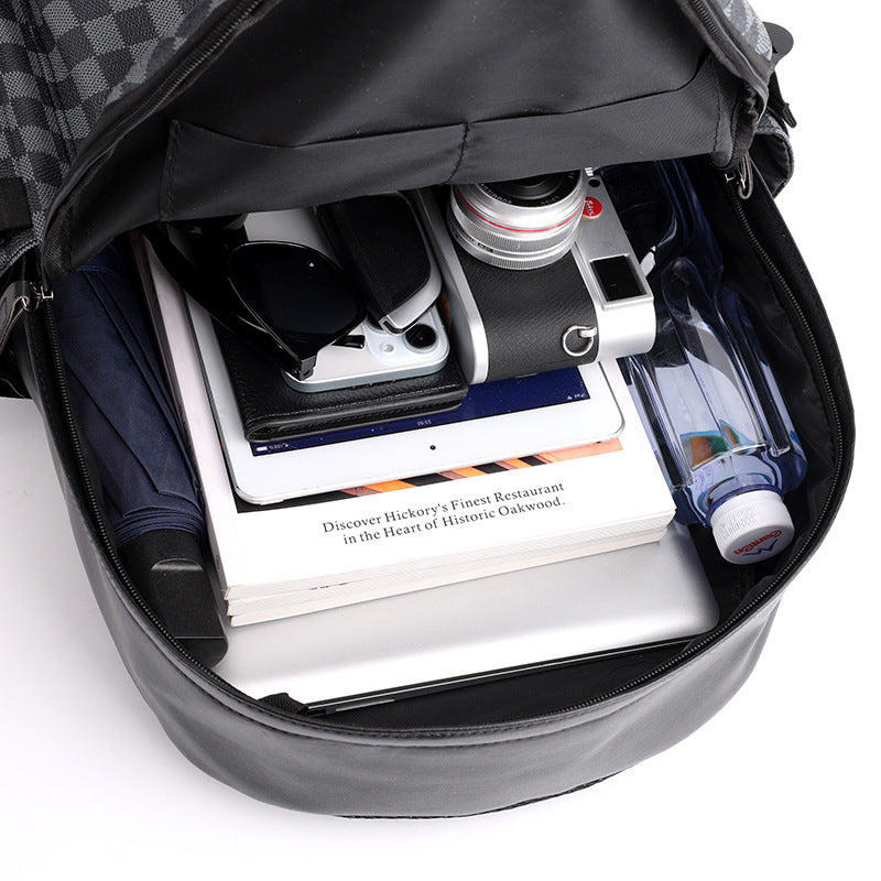 Business Trend Plaid Backpack Versatile Casual Men's Commuter Computer Backpack Large Capacity Travel Backpack School Bag