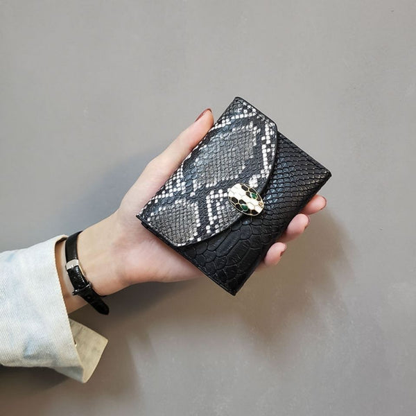 ins new splicing snake pattern wallet small wallet women's short European and American women's wallet fashion 30% off change bag tide