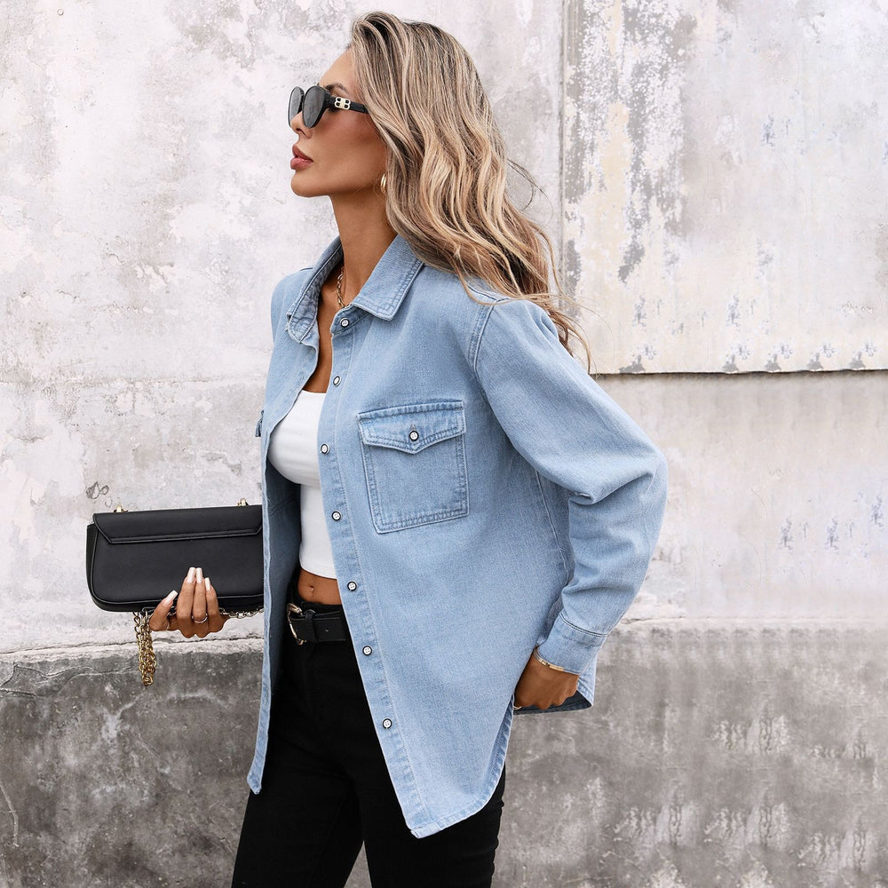 european and american new arrival cross-border e-commerce   independent website washed denim cardigan long sleeve jacket women's trendy style