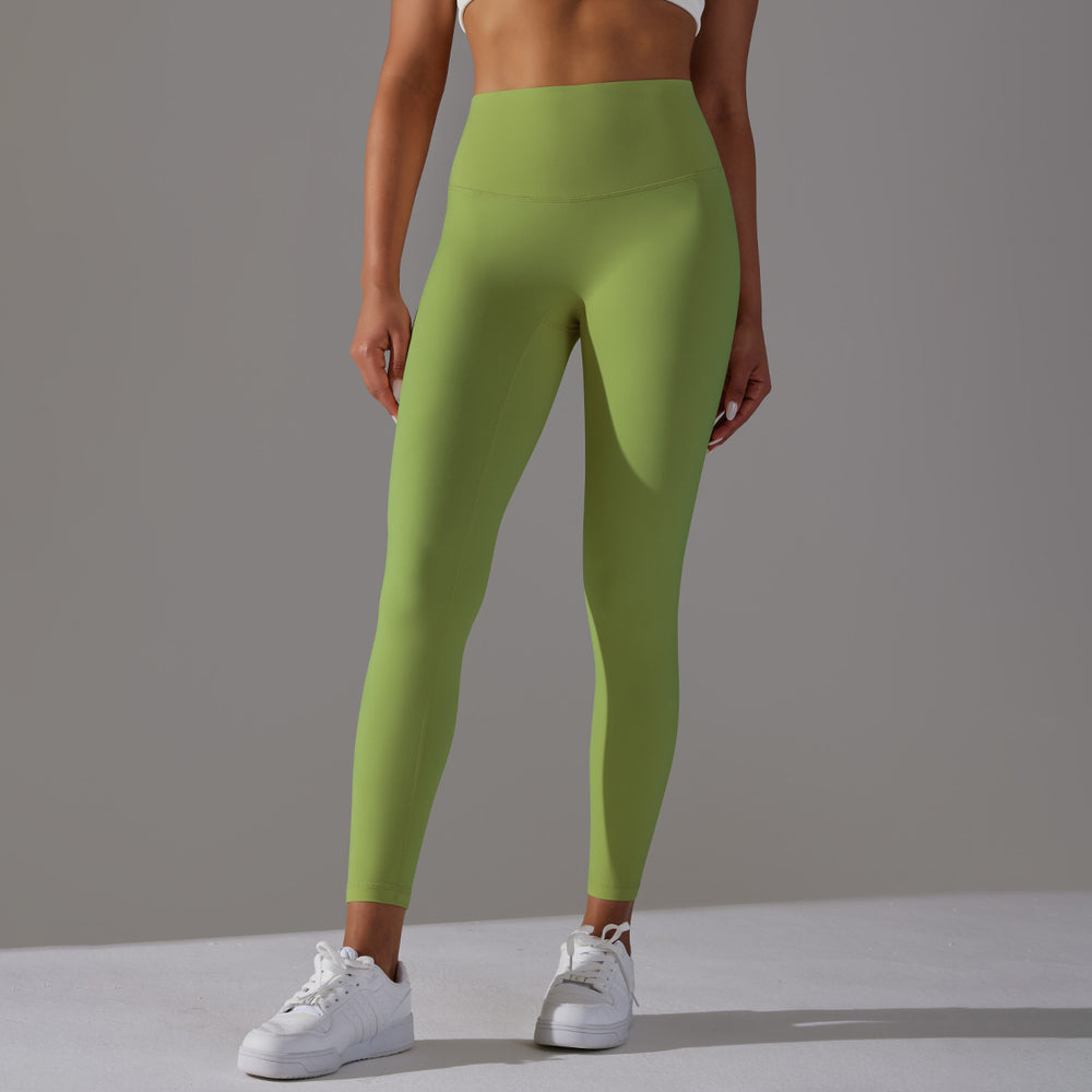 No awkward line double-sided brushed nude breathable yoga nine-point pants high waist hip lift peach tight sports fitness pants