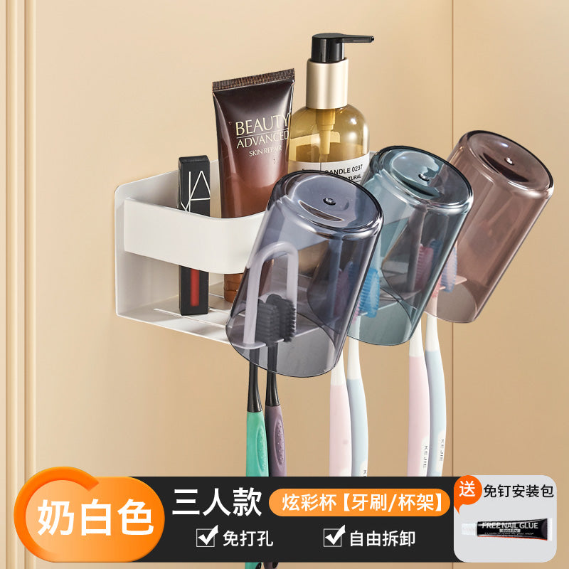 Wide new product toothpaste toothbrush rack, no punching space aluminum bathroom brushing mouthwash cup wall hanging set
