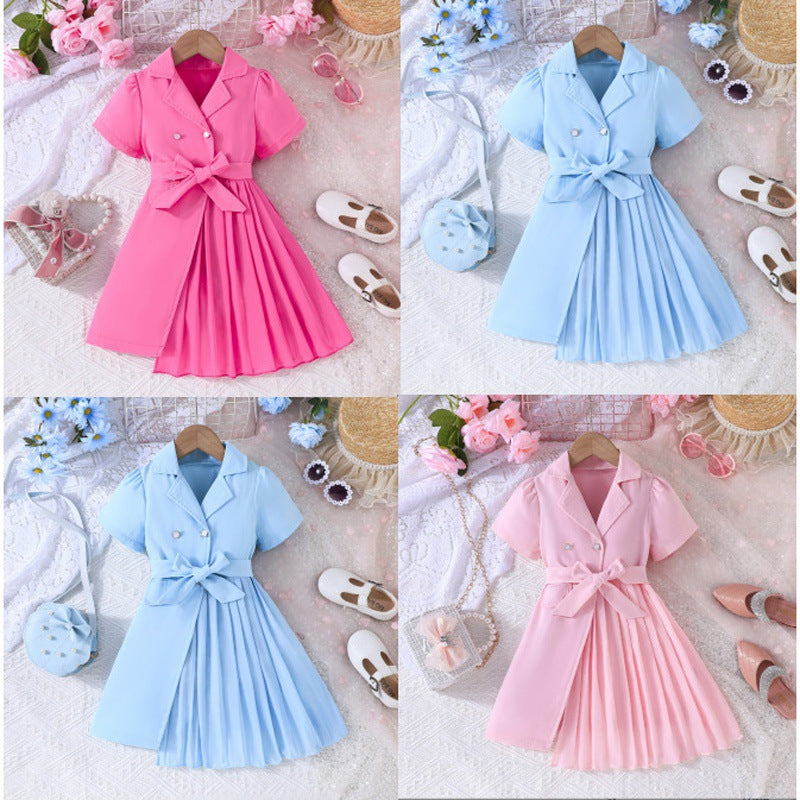 fashionable european and american cross-border new arrivals: chiffon patchwork belted blazer-style bubble sleeve dress - direct from the manufacturer