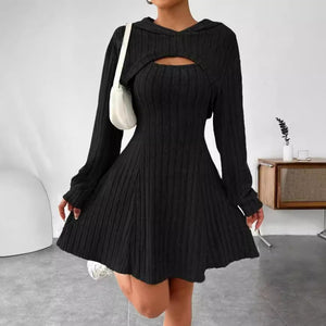 Hot-selling women's casual sweet style fashionsuitfall and winter hooded shawl dress two-piece set from fashion independent station