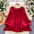 French style palace style heavy industry hot diamond patchwork lantern sleeve streamer mesh shirt loose flesh-covering tops