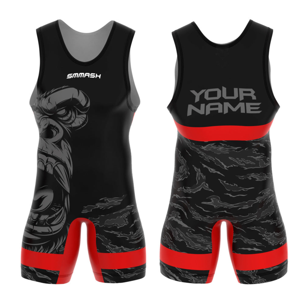 Sublimation full body print men's one-piece wrestling suit custom match weightlifting suit men's and women's free wrestling one-piece vest